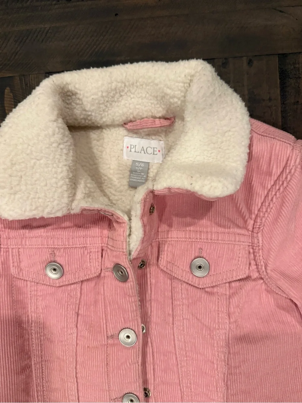 The Children's Place Pink Corduroy Cropped Jacket with White Sherpa Collar